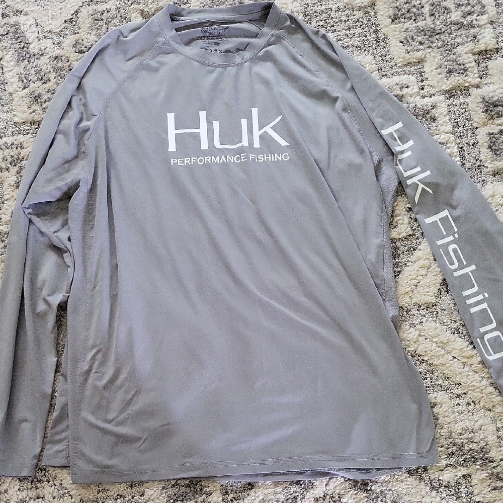 Huk Men's Long Sleeve Gray Fishing Tee